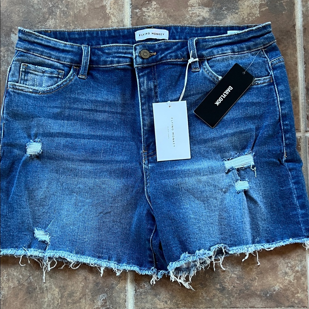 Flying Monkey Frayed Hem Blue Jean Shorts